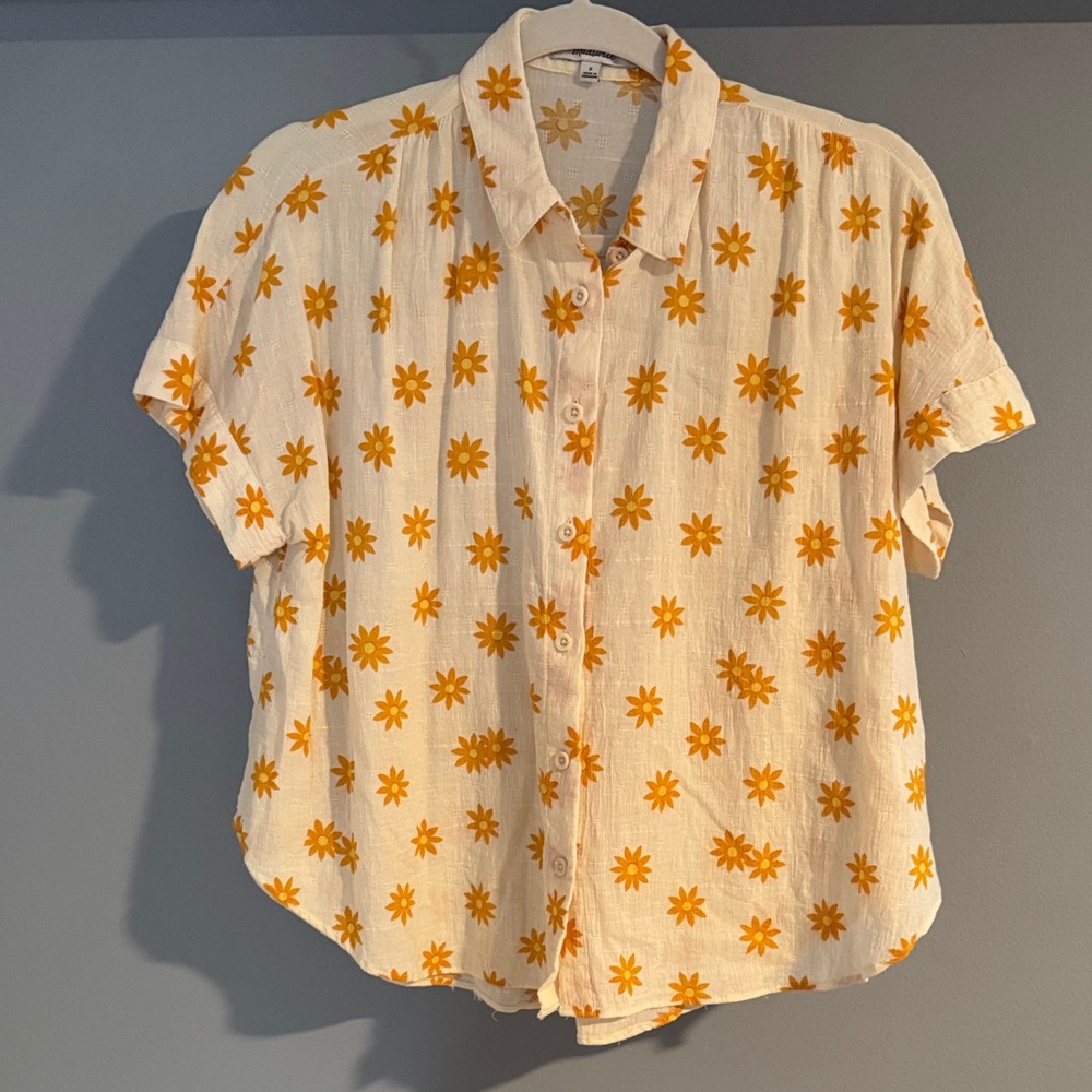 Madewell SS Cream Shirt with Orange Floral Pattern
